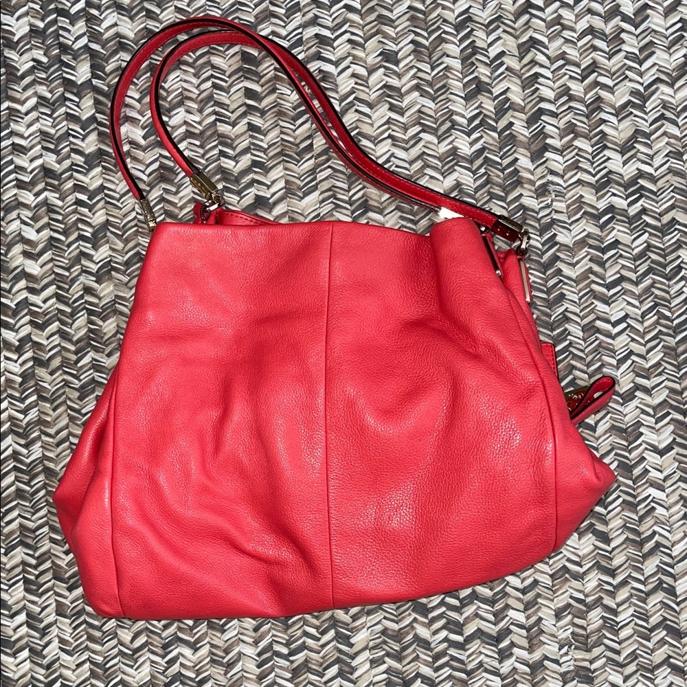 Coach Vibrant Coral Pink Leather Shoulder Bag